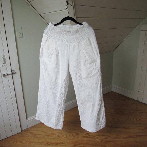 Wide Leg Palazzo Lounge Pants 100% Cotton White Elastic Waistband Medium - Picture 10 of 10
